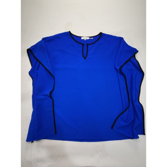 Calvin Klein Tops - Calvin Klein Royal Blue Contrast Trim Ruffle Sleeve Blouse Size Medium
